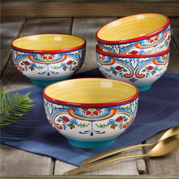 Euro Ceramica Other - Euro Ceramica Zanzibar Round Cereal/Soup Bowls (4) Vibrant MultiColor 5.5in